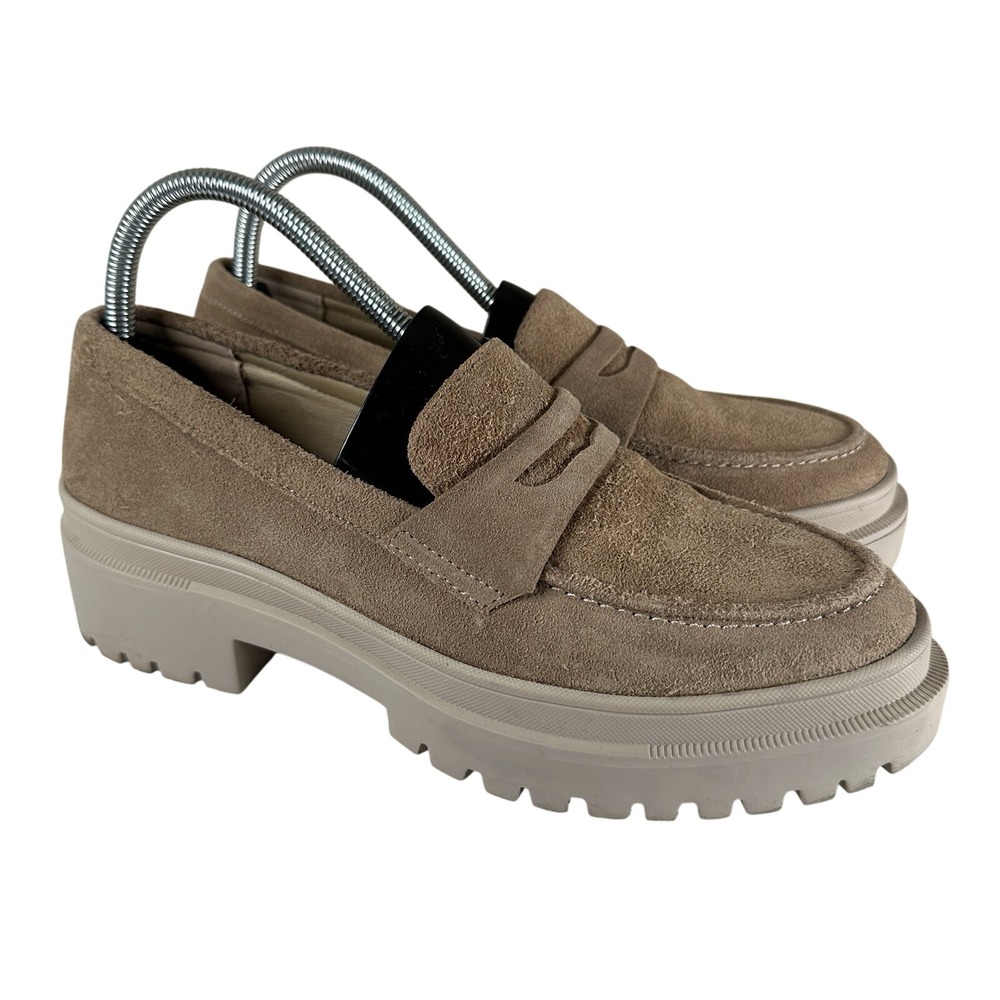 Patina Zoe Loafer Womens 9 Taupe Beige Chunky Suede Lug Sole Platform Penny